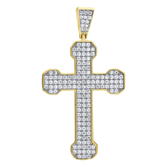 925 Sterling Silver Yellow-tone Unisex CZ Cross Religious Charm Pendant