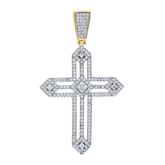 925 Sterling Silver Yellow-tone Unisex CZ Cross Religious Charm Pendant