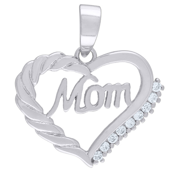 925 Sterling Silver Womens Cubic Zirconia Mom Heart Talking Charm Pendant