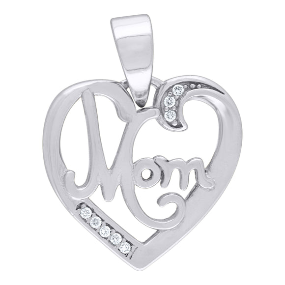 925 Sterling Silver Womens Cubic Zirconia Mom Heart Talking Charm Pendant