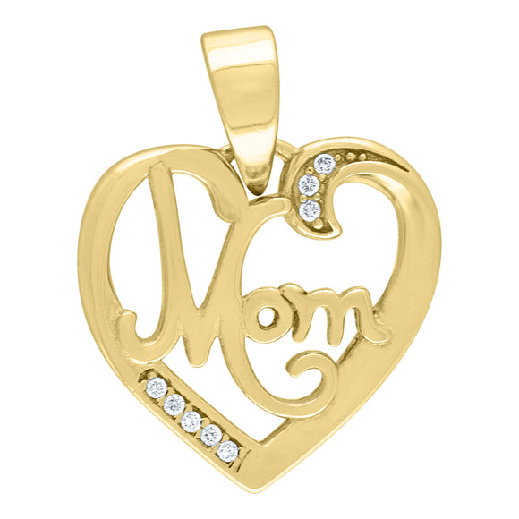 925 Sterling Silver Womens Cubic Zirconia Mom Heart Talking Charm Pendant