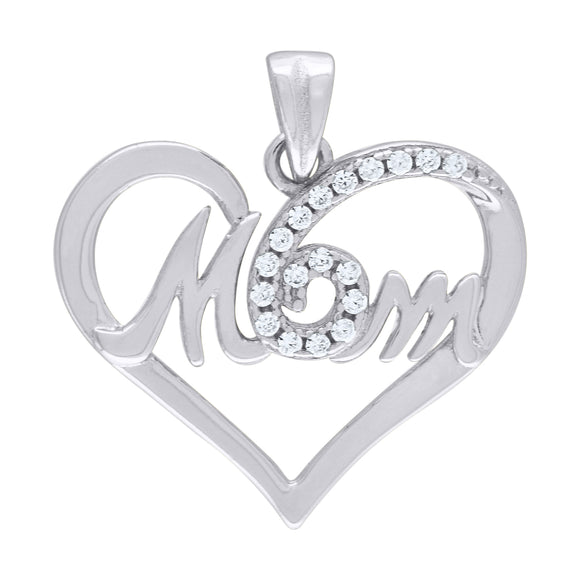 925 Sterling Silver Womens Cubic Zirconia Mom Heart Talking Charm Pendant