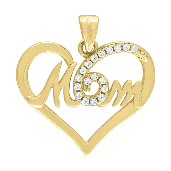925 Sterling Silver Womens Cubic Zirconia Mom Heart Talking Charm Pendant