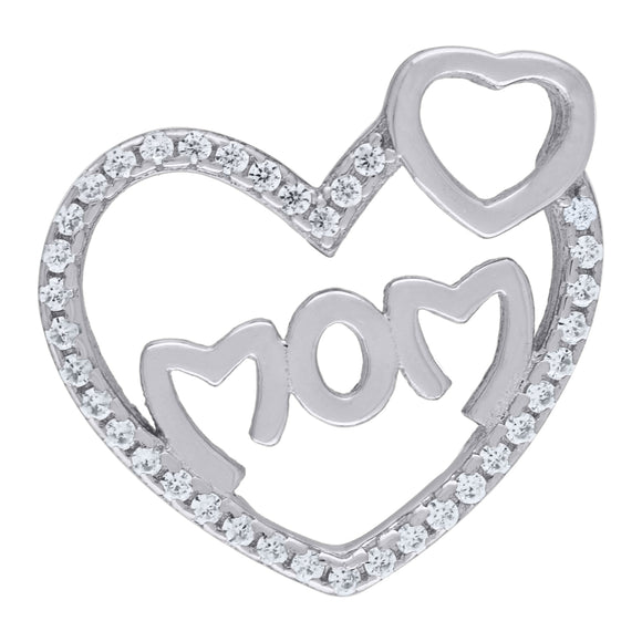 925 Sterling Silver Womens Cubic Zirconia Mom Heart Talking Charm Pendant