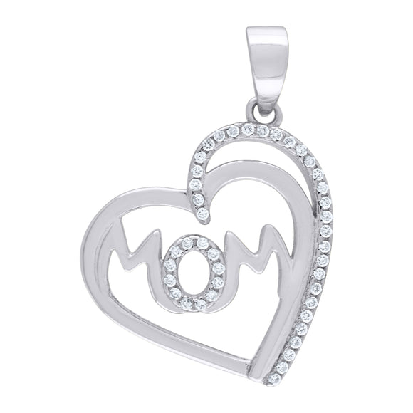 925 Sterling Silver Womens Cubic Zirconia Mom Heart Talking Charm Pendant