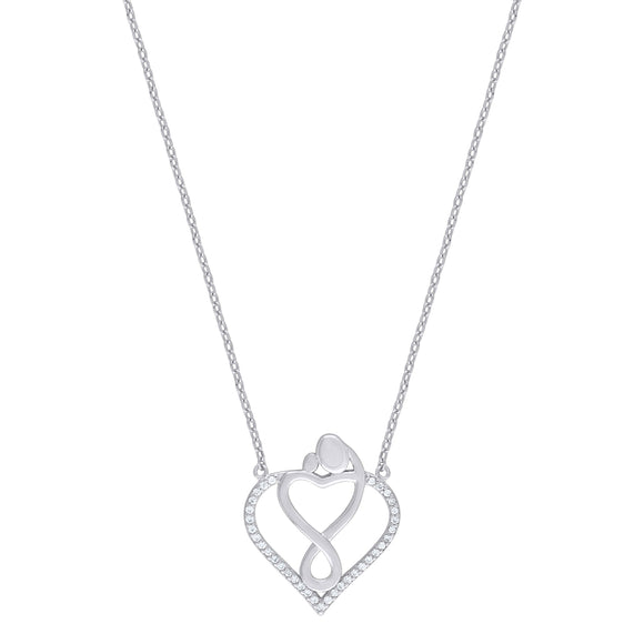 925 Sterling Silver Women Cubic Zirconia Rolo Link Mother Child Necklace