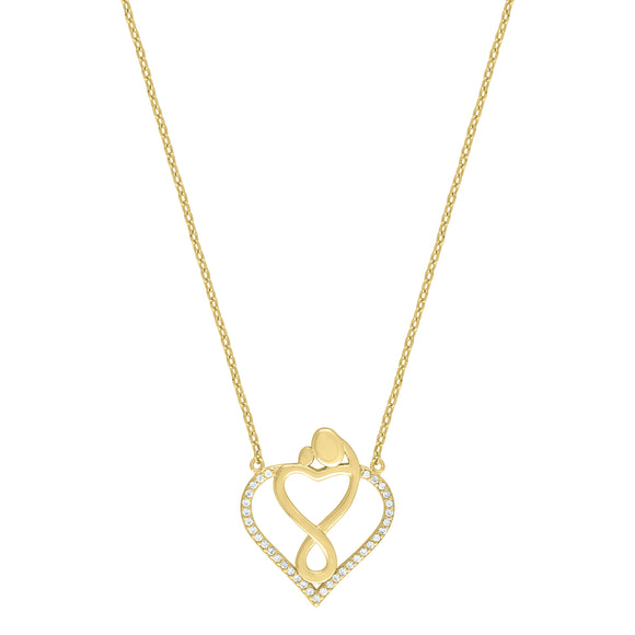 925 Sterling Silver Yellow-Tone Women Cubic Zirconia Rolo Link Mom Mother Child Necklace