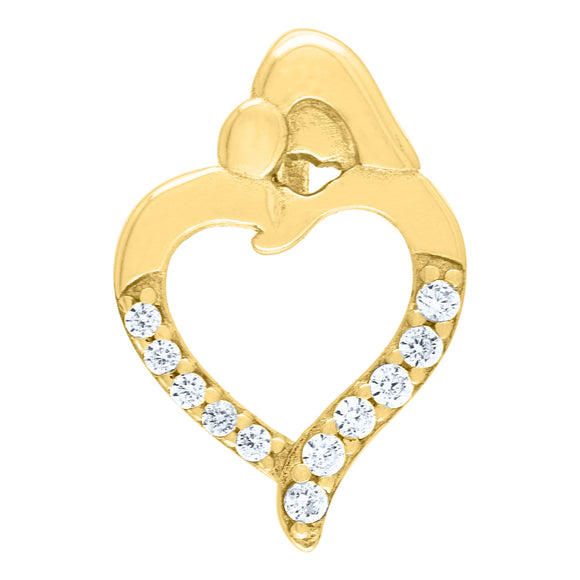 925 Sterling Silver Yellow-Tone Womens CZ Mother Child Heart Charm Pendant