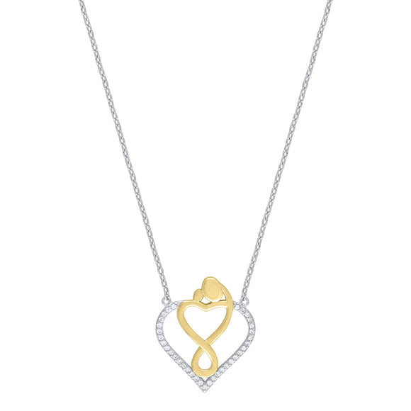 925 Sterling Silver Yellow-Tone Women Cubic Zirconia Rolo Link Mom Mother Child Necklace
