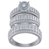 925 Sterling Silver His & Hers Cubic Zirconia Milgrain Trio Ring Set Size 9