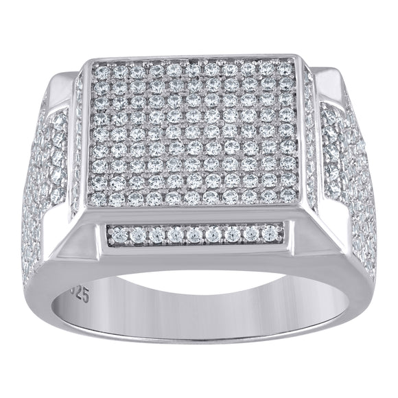 925 Sterling Silver Mens Cubic Zirconia Square Top Cluster Ring Size 8