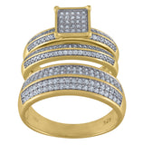 925 Sterling Silver Yellow-Tone His & Hers Cubic Zirconia Square Head Trio Ring Set Size 7