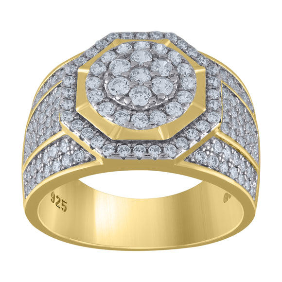 925 Sterling Silver Yellow-Tone Mens Cubic Zirconia Presidential Ring Size 8