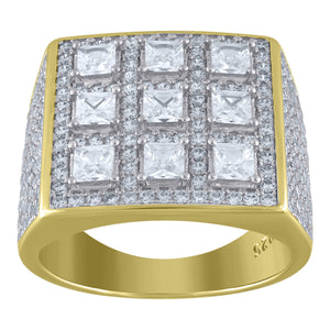 925 Sterling Silver Yellow-Tone Mens Cubic Zirconia Square Top Cluster Ring Size 8
