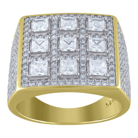 925 Sterling Silver Yellow-Tone Mens Cubic Zirconia Square Top Cluster Ring Size 8