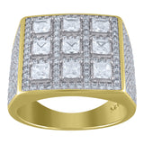 925 Sterling Silver Yellow-Tone Mens Cubic Zirconia Square Top Cluster Ring Size 8
