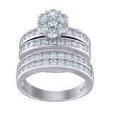 925 Sterling Silver His & Hers Cubic Zirconia Floral Head Trio Ring Set Size 9
