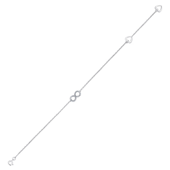 925 Sterling Silver Women Cubic Zirconia Rolo Link Infinity Heart Bracelet