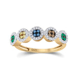 10kt Yellow Gold Womens Round Multi Color Enhanced Diamond Cluster Ring 3/8 Cttw