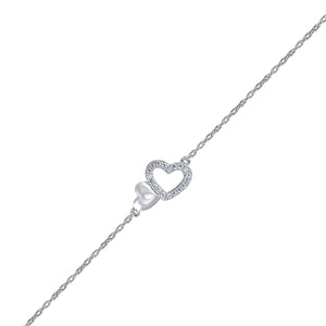 925 Sterling Silver Women Cubic Zirconia Rolo Link Heart Bracelet