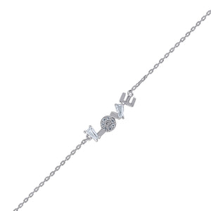 925 Sterling Silver Women Cubic Zirconia Rolo Link Love Bracelet