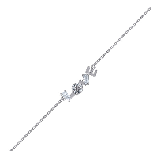 925 Sterling Silver Women Cubic Zirconia Rolo Link Love Bracelet