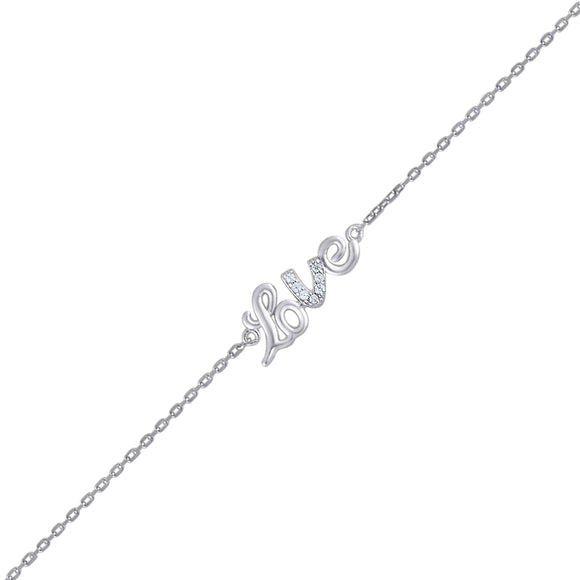 925 Sterling Silver Women Cubic Zirconia Rolo Link Love Bracelet