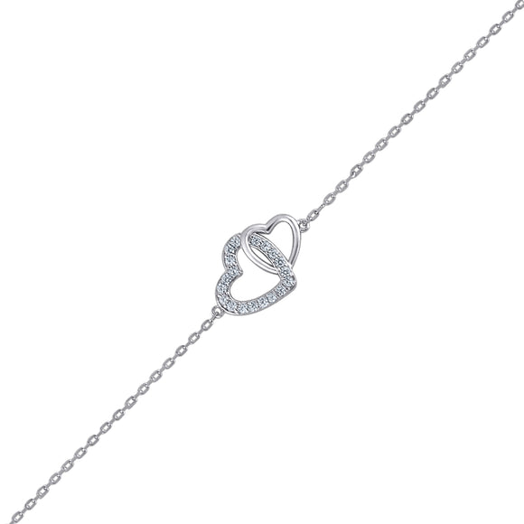 925 Sterling Silver Women Cubic Zirconia Rolo Link Heart Bracelet