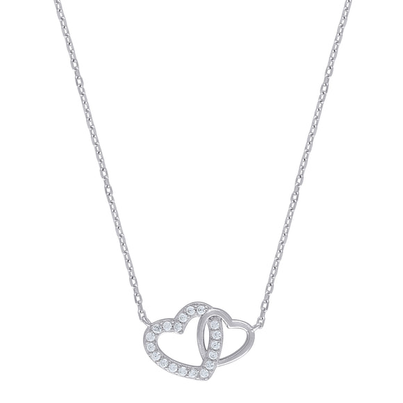 925 Sterling Silver Women Cubic Zirconia Rolo Link Hearts Necklace