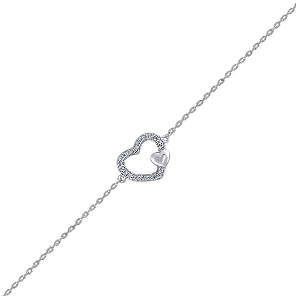 925 Sterling Silver Women Cubic Zirconia Rolo Link Heart Bracelet