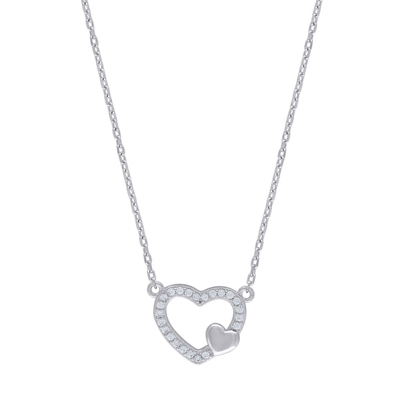 925 Sterling Silver Women Cubic Zirconia Rolo Link Hearts Necklace