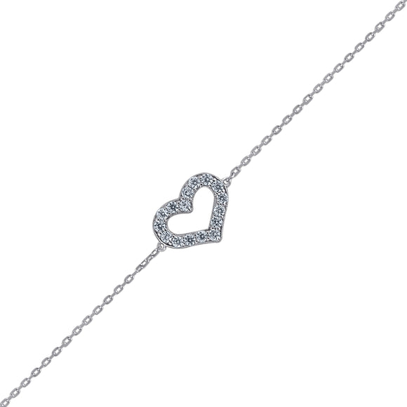 925 Sterling Silver Women Cubic Zirconia Rolo Link Heart Bracelet