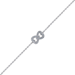 925 Sterling Silver Women Cubic Zirconia Rolo Link Heart Bracelet