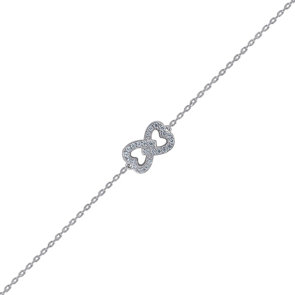 925 Sterling Silver Women Cubic Zirconia Rolo Link Heart Bracelet