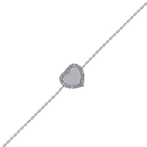 925 Sterling Silver Women Cubic Zirconia Rolo Link Heart Bracelet