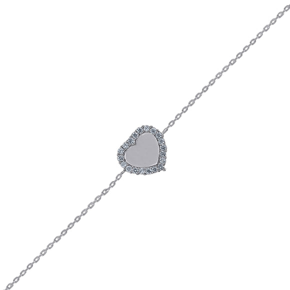 925 Sterling Silver Women Cubic Zirconia Rolo Link Heart Bracelet