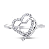 Sterling Silver Womens Round Diamond Double Joined Heartss Love Ring 1/6 Cttw