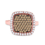 10kt Rose Gold Womens Round Brown Diamond Square Cluster Ring 1 Cttw