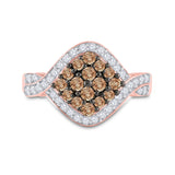 10kt Rose Gold Womens Round Brown Diamond Cluster Ring 1 Cttw