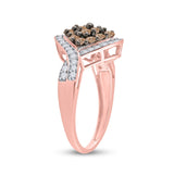 10kt Rose Gold Womens Round Brown Diamond Cluster Ring 1 Cttw