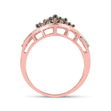 10kt Rose Gold Womens Round Brown Diamond Cluster Ring 1 Cttw