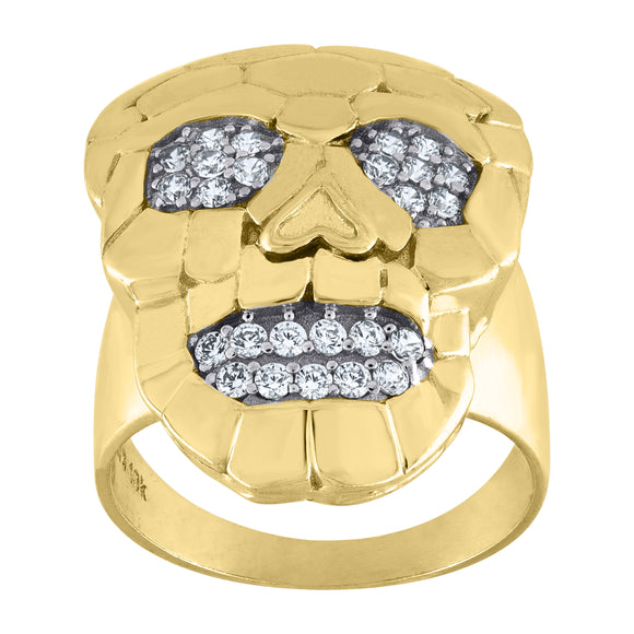 10kt Two-tone Gold Mens Cubic Zirconia Skull Band Ring