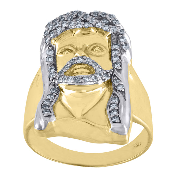 10kt Two-tone Gold Mens Cubic Zirconia Jesus Face Religious Ring