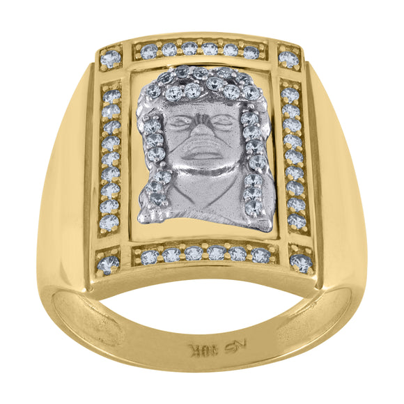 10kt Two-tone Gold Mens Cubic Zirconia Jesus Face Square Religious Ring