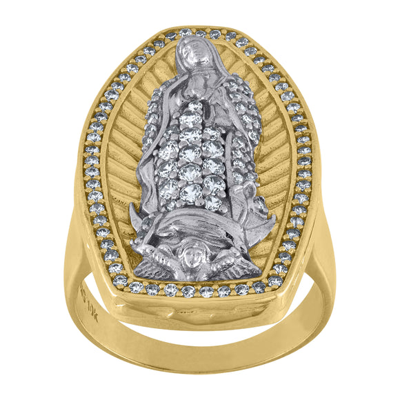 10kt Two-tone Gold Mens Cubic Zirconia Lady Of Guadalupe Religious Ring