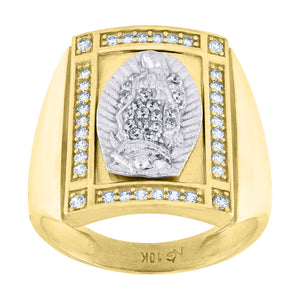 10kt Two-tone Gold Mens Cubic Zirconia Lady Of Guadalupe Religious Square Ring