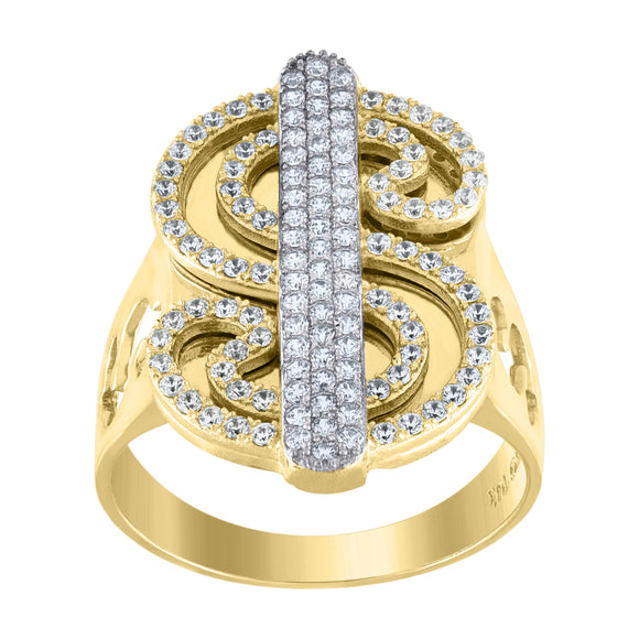 10kt Two-tone Gold Mens Cubic Zirconia Dollar Sign Band Ring