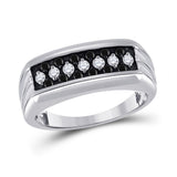 Sterling Silver Mens Round Black Color Enhanced Diamond Band Ring 1/2 Cttw
