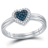 Sterling Silver Womens Round Blue Color Enhanced Diamond Heart Bridal Wedding Set 1/8 Cttw