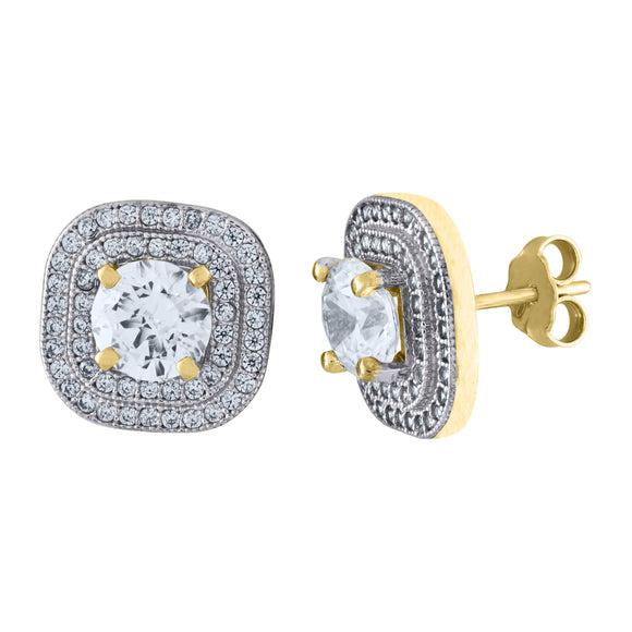 10kt Two-tone Gold CZ Womens Polished Finish Square Push Back Stud Earrings